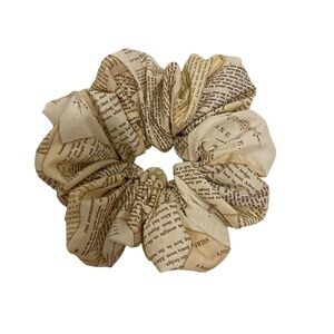 Book Pages Print Hair Scrunchie. Multicolor . Medium.